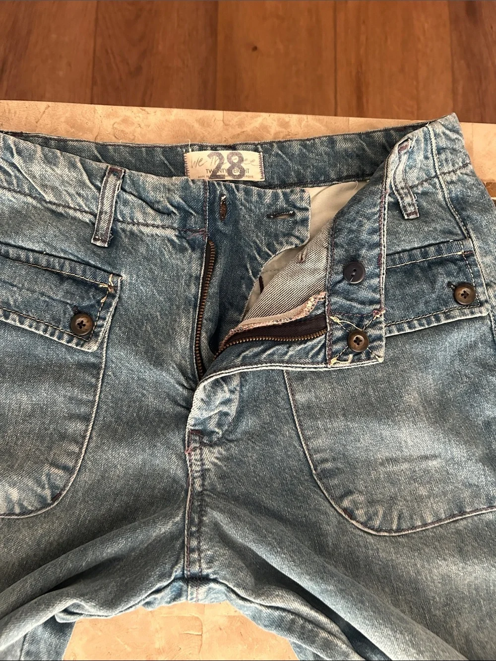 Free People Rory Slim Straight Jeans Seamed Button Pockets Tab Cuff Hems Size 28